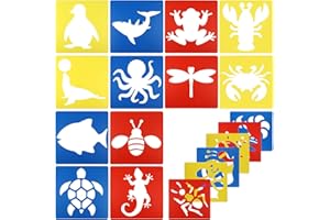 AILUYA 18 Plantillas para Niños - Juego de Pintura de Animales, Plástico Reutilizable para Manualidades, Aprendizaje, Álbumes de Recortes