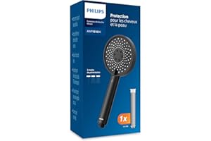 Philips Pommeau de douche filtrant, Protection pour les cheveux et la peau, élimine efficacement le chlore et les autres grosses particules, capacité de filtrage d’un mois, Noir