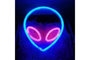 NIWWIN - Señal de luz de neón, cabeza alienígena azul y rosa, luz decorativa de pared, pilas 3AA (no incluidas) O use una fuente de alimentación USB-A,Se utiliza para la decoración del dormitorio.