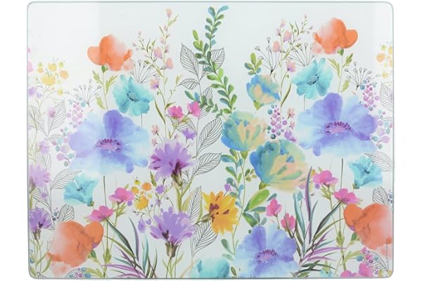 Creative Tops Premium Glass Worktop Saver, Protecteur de Surface de Cuisine avec Motif 'Meadow Floral', 40 x 30cm, Multi-Colour