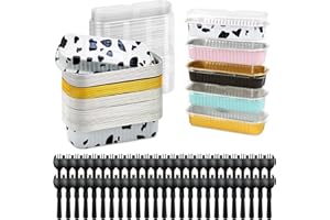 YIWONFU 50 Pezzi Vaschette Alluminio con Coperchio, Rettangolare Vaschette per Alimenti Usa e Getta 200ml con Cucchiaio per Pane, Torte, Dessert, Crema Cheesecake, 5 Colori