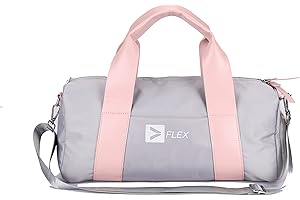 FLEX VALUE Ladies Sports Gym/Travel Duffel Bag with Separate Shoes Compartment and Wet Pocket, Waterproof Gym Bag for Women, Durable Travel Duffel Bag with Shoulder Strap (Grey Pink)