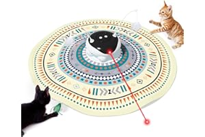 Gardner Pet Juguete para Gatos, 5 en 1 Eléctrico Interactivo Automático para Gatos, Juego de Escondite, Juguete con Plumas, Láser, Pelotas y Sonidos de Pájaros, Carga USB, Beige