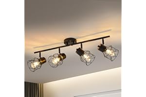 ‎CELAVY CELAVY LED Deckenstrahler 4 Flammig - Vintage Deckenleuchte Spot, Deckenlampe Strahler E14, Retro Lampe Decke Wohnzimmer Schlafzimmer Flur Küche, Spotleuchte Spotbalken ohne Leuchtmittel, Schwarz