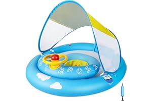MYCARBON Bouée Bébé avec Pare Soleil UPF 50+ Bouée Piscine Gonflable Enfant de 6 à 30 Mois avec Siège Ajustable Flotteur de Natation Piscine Bébé avec Volant Klaxon