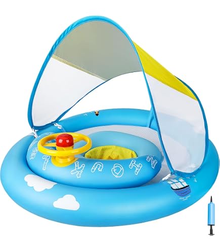 Bouee Bebe, Bouée Bébé Piscine avec Pare-Soleil UPF 50+, Flotteur Bébé Gonflable Sécurisé avec Double Airbag et Siège réglable, Piscine Empêcher Le Retournement, pour Tout-Petits de 6 à 36 Mois