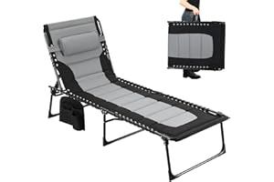‎CLEVICH Clevich XXL Liegestuhl klappbar, 199×66 cm Übergroße Sonnenliege mit 5-Fach Verstellbarer Rückenlehne, Gartenliege mit Kopfkissen & Seitentasche, Campingliege bis 150 kg für Strand, Pool
