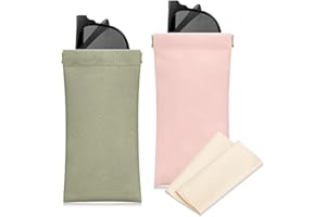 Etercycle Soft Eyeglass Case, 2 Pcs Travel Sunglass Cases for Women Portable Squeeze Top Leather Glasses Bag