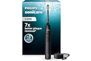 ‎PHILIPS Philips Sonicare 5300 elektrische Zahnbürste, Schallzahnbürste mit 2 Intensitätsstufen, Andruckkontrolle, EasyStart, Smartimer und BrushPacer, Schwarz, Modell HX7101/01 [Neue Technologie]