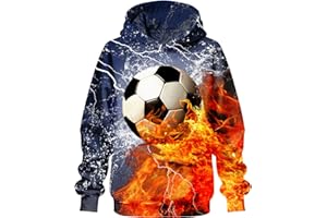 PADOLA Garçon Sweats à Capuche 3D Imprimé Sweat 5-14 Ans Enfant Pull Manche Longues Sweats Sport Motif Sweats Garçon avec Poche Drôle Sweatshirts Football Hoodie