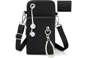 OHSN Pochette Portable Bandoulière Femme 3 Pcs Petit Sac Bandouliere Avec Prise Casque Sacoche Femme Bandoulière Petite Sac Telephone Portable Femme Réglable Avec Porte-Clés Chaîne En Perlesporte-Cartes