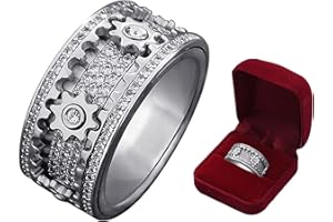 Xcllwhy Handmade Diamond Ornate Geometric 3d Band Ring, Fidget Spinner Rings For Anxiety, Anti Stress Rings