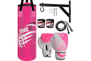 ONEX Kids Boxing Punch Bag Target Punching Training Bags Kickboxing Muay Thai Wall Bracket Filled Set Kids Punching Gloves MMA Martial Arts 2FT Junior Boxing Set