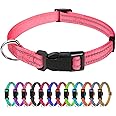 TagMe Reflective Nylon Dog Collars, Adjustable Classic Pet Collar with Quick Release Buckle for Puppy, Baby Pink, 1.0 cm Width