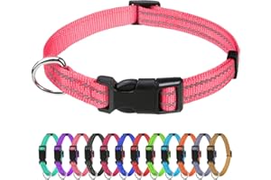 TagMe Reflective Nylon Dog Collars, Adjustable Classic Pet Collar with Quick Release Buckle for Puppy, Baby Pink, 1.0 cm Width