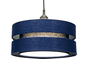 Contemporary Quality Midnight Blue Linen Fabric Triple Tier Ceiling Pendant Lamp Shade | 60w Maximum | Designer Style | 35cm Diameter by Happy Homewares