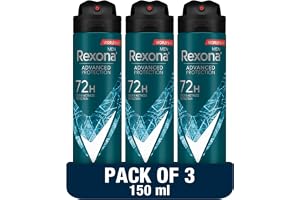REXONA Men Advanced Protection Antiperspirant Deodorant Spray, 72 hour sweat & odor protection, Xtra Cool, with MotionSense technology, 150ml x 3