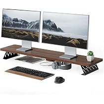 BEHEY Monitor Stand With Drawer - Wood & Metal, Adjustable Height, Desk Organizer