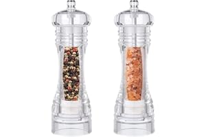KAMEUN 2 Piezas Molinillos de Pimienta, Molinillo de sal con Cerámica Ajustable, Molinillo Especias Manual, Acrílico Transparente