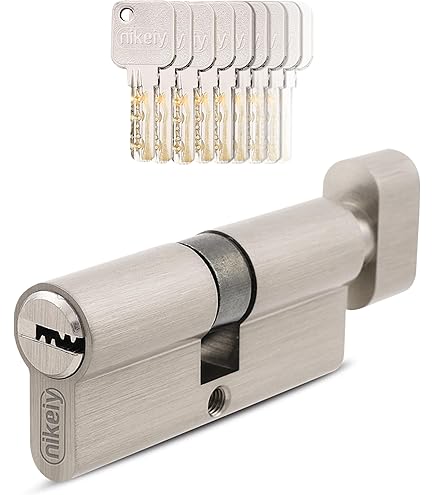 Gercar Knopcilinders, gelijksluitend, 6 stuks, set van 6 cilindersloten 35/35 en 30 sleutels, 70 mm deurslot, cilinderslot met nood- en gevaarfunctie, set van 6, lengte 70 mm, A: 35 B:35