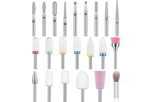 Depvko Juego de 22 brocas para uñas profesionales, 3/32'' fresas torno para uñas cerámica diamante brocas torno uñas, removedor de cutículas para taladro de uñas de gel acrílico, manicura y pedicura