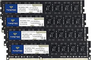 Timetec 16GB Kit(4x4GB) DDR3 1333MHz PC3-10600 Non-ECC Unbuffered 1.35V / 1.5V CL9 2Rx8 Dual Rank 240 Pin UDIMM Memoria RAM Módulo para Actualizacion para PC Computadora de Escritorio