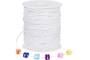 Tenn Well Stretchy Elastic String, 1mm X 100m Elastic String for Bracelet Necklaces Jewelry Making, Beading, Knotting, Binding, Wrapping and Crafts (White)