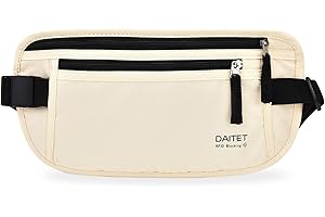 DAITET Pasek na pieniądze blokujący RFID dla mężczyzn i kobiet, wąski nerka na podróż, do biegania, ukryty portfel na paszport, telefon, gotówkę, Kremowy, biały, Rfid Blocking & Belt Wide:1inch