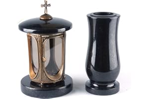 designgrab messingfarbenem en Aluminium Lampe tombale avec Croix et Vase funéraire en Taille de en Granit suédois Black SS1 Noir