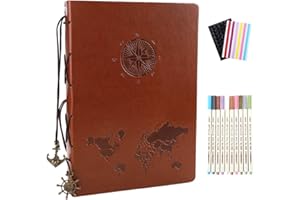 Scrapbooking Album Foto in Pelle Vintage, YHH Album Fotografico Pagine Nere, Scrapbook Album Viaggio di nozze Fai da te, Idee Regalo per Matrimonio Festa Compleanno Natale Mamma Donna uomo, bussola