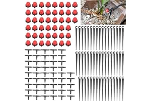 NAROSEBE Set Irrigazione Goccia Automatica 50 Gocciolatore Irrigazione Regolabile 25mm + 50 Tee Tubi Connettore + 50 Staffa per Tubo 4/7mm Micro Sistema di Irrigazione per Prato e Giardino
