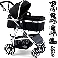 HAGADAY Baby Stroller, Infant Stroller with Reversible Seat, Newborn Stroller with Canopy，Baby Bassinet Stroller (Black)