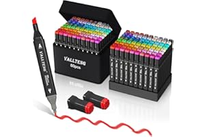 Vallteng Feutre a Alcool 80 Couleurs, Pointe Double Feutres à Alcool Marqueurs Pinceau et Ciseau Burin Pour Adultes Peinture, Griffonnages Enfants, Animation Art Esquisse