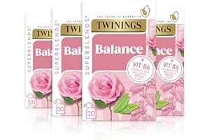 Twinings Superblends Balance Tea - melisa cytrynowa, werbena cytrynowa, płatki róż i mięta z witaminą B6, równowaga hormonalna dla kobiet, 80 biodegradowalnych torebek herbaty