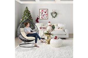 GadgetHaven Egg Chair - Outdoor Hanging Chairs with Weather-Resistant Rattan, Thick Cushion & Steel Frame - Modern Patio Furniture for Garden, Balcony & Poolside (Black Egg Chair & White Cushion)