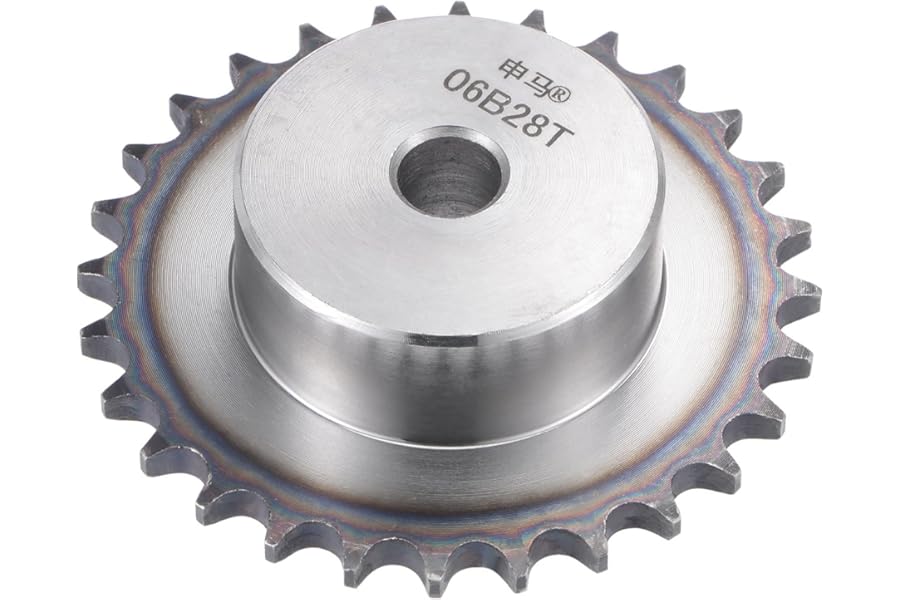 sourcing map 28 Teeth Sprocket Type B Single Strand 3/8" Pitch, 12mm Bore A3 Carbon Steel for ISO 06B