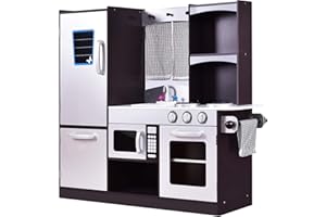 RELAX4LIFE Cucina Giocattolo in Legno per Bambini, Mini Cucina con Forno, Microonde e Frigorifero, Accessori Realistici, Natale/Compleanno