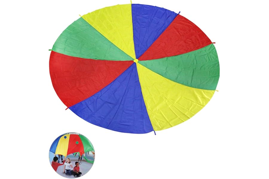 Ballery Kids Play Parachute, Multicolored Rainbow Outdoor Parachute for Kids Play Tents Toy Game With 8 Handles Ideal for Toddlers Outdoor Picnic Blanket Party Game Group Activity & More (2 Meter)
