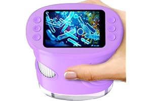 Ashfly Handy Digital Mikroskop für Kinder, 1080P HD 2.0" Bildschirm Taschenmikroskop, Microscope LED Lights -Anschluss an PC, Mini-Mikroskop draussen Geschenke für 4-12 Jährige Lila