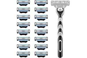 OMLALAYI 16pcs Mach 3 Turbo Cuchillas de Recambio Profesional+1pc Maquinilla de Afeitar,Uchillas de Repuesto para Maquinilla de Afeitar Húmeda para Hombre,Afeitar Mach 3 con Soporte para Cuchillos