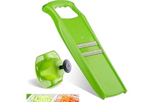 Börner Affettaverdure Roko PowerLine Set (2 pezzi) • Tagliaverdure per frutta & verdura + Portaverdure • Mandolina a Julienne • Grattugia per verdure • Set di Grattugie da Cucina (Verde)