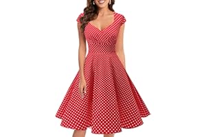 Bbonlinedress Robe Femme de Cocktail Vintage Rockabilly Robe plissée au Genou sans Manches col carré Rétro