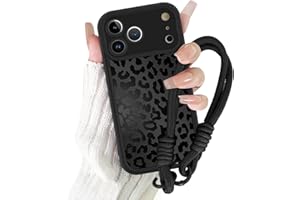Coalbooliy Handyband Handyhülle für iPhone 17 Pro hülle 6,3'' mit Band Kette, Aesthetic Schwarzer Leopard Sommer Muster Mädchen Design mit Kordel zum Umhängen Cover Universelles Silikon Case, 02