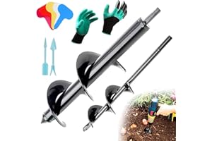 QeeHeng Garden Bulb Auger Drill Bit, 2 Pcs Garden Auger Drill Bit for Planting, Hand Drill Digger Auger Tool for 3/8'' Hex Drive Drill with Planter Professonal Gloves