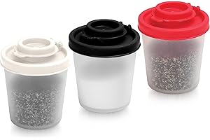 SIGNORA WARE Shaker per sale e pepe, a prova di umidità, per campeggio picnic, all'aperto, cucina, pranzo, set di spezie da viaggio, trasparente con coperchio colorato, dispenser ermetico