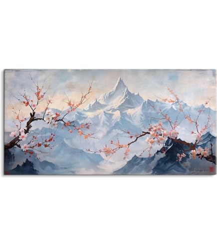 MuchoWow© Impressions sur Toile 80x60 cm Deco Tableau Murale Decoration Salon Peinture Tableaux Chambre Toiles Maison Jardin japonais - Fleurs de cerisier - Sakura - Japon