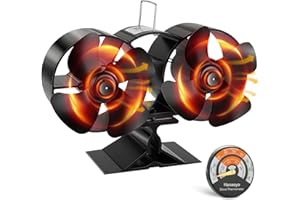 Hanaoyo Stove Fan, Log Burner Fan with Double Motors, Heat Powered Silent Operation with Stove Thermometer, for Wood/Log Burner/Fireplace