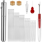 Prasacco 31pcs sewing needles set, darning needles with big eyes, 5 sizes sewing needles with 2 thimbles, 2 needle threaders,