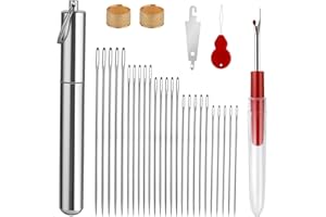 Prasacco Juego de agujas de coser de 31 piezas, agujas de zurcir con ojos grandes, 5 tamaños de agujas de coser con 2 dedales, 2 enhebradores de agujas, 1 desgarrador de suturas, 1 tubo de aluminio