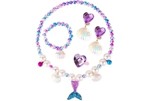 AYNKH Meerjungfrau Prinzessin Dress Up Set, Party Dekorationen Halloween Kostüm Zubehör Geburtstagsgeschenk, Kinder Schmuck Sets beinhalten Halskette Armband Ring Ohrringe für Mädchen